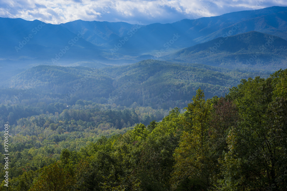 Blue Ridge Mountains Smoky Mountain National Park wide horizon landscape background layered hills and valleys Blue Ridge Mountains Smoky Mountain National Park wide horizon landscape background layered hills and valleys
