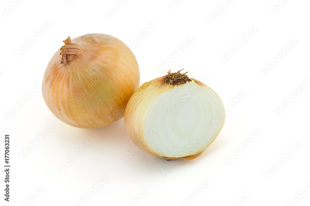 Fototapeta premium Ripe onion on a white background