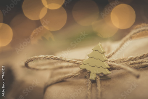 Wallpaper Mural Christmas. Gifts. Vintage style fir tree decor bokeh lights Torontodigital.ca