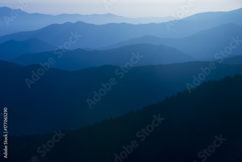 Blue Ridge Mountains Smoky Mountain National Park wide horizon landscape background layered hills and valleys photo