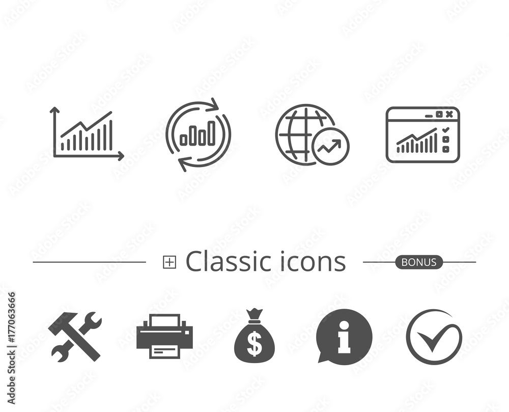 Fototapeta premium Analysis line icons. Chart, Report and Browser.