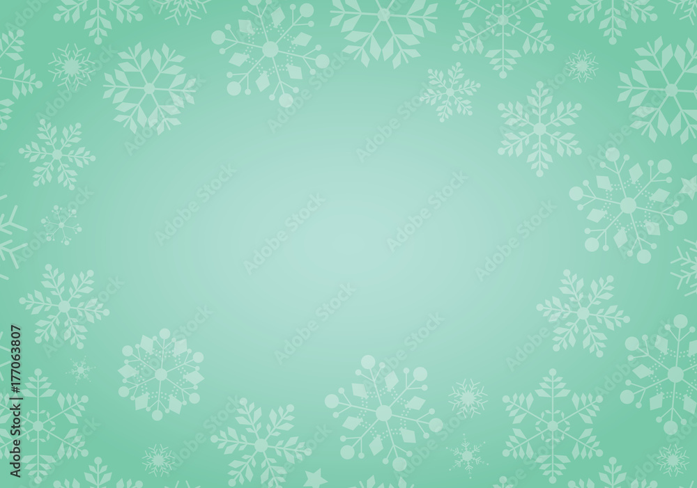 Gradient green winter background with snowflake border