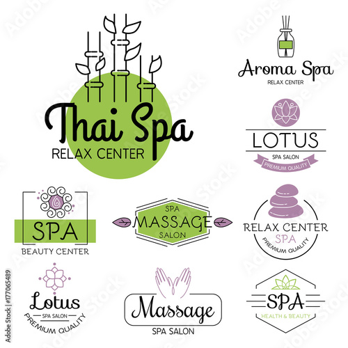 Vector health and beauty care spa badge hand drawn tags and elements set for organic cosmetics, natural products.