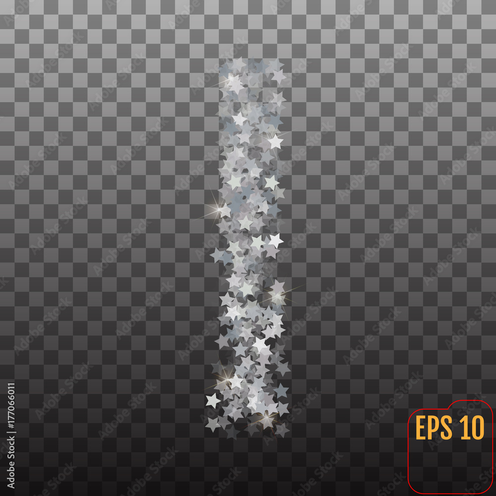 Alphabet of sparkling confetti. Silver stars of confetti. The letter Alphabet of sparkling confetti. Silver stars of confetti. The letter