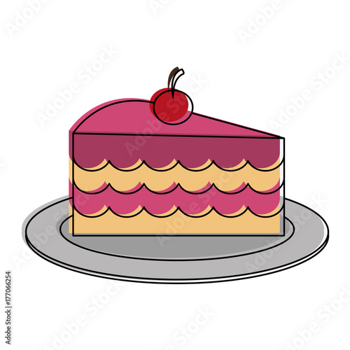 cake slice with cherry on top pastry icon image vector illustration design 