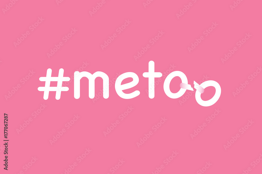 Digital illustration of #metoo with a broken chain on pink background.