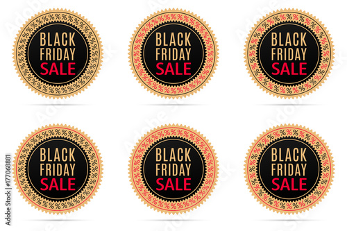 Black Friday Sale. Round Banner with Advertising of Black Friday Day with black, gold and red color