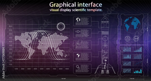 Space launch interface rockets, graphic display control the pallet rocket. Sky-fi HUD.