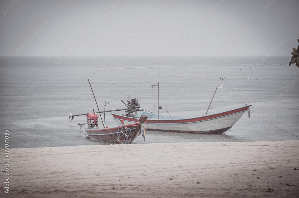 Two fishing boats in the rainy season Thailand Two fishing boats in the rainy season Thailand