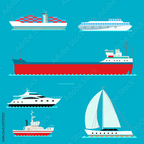 Ship cruiser boat sea symbol vessel travel industry vector sailboats cruise set of marine icon
