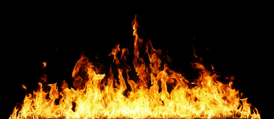 Fire flames on black background.
