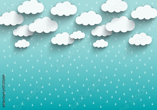 Monsoon season background with cloud and rain. sale banner. season off. poster advertising. Flat design for business marketing advertisement concept cartoon illustration. origami style.