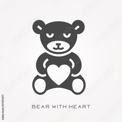 Silhouette icon bear with heart