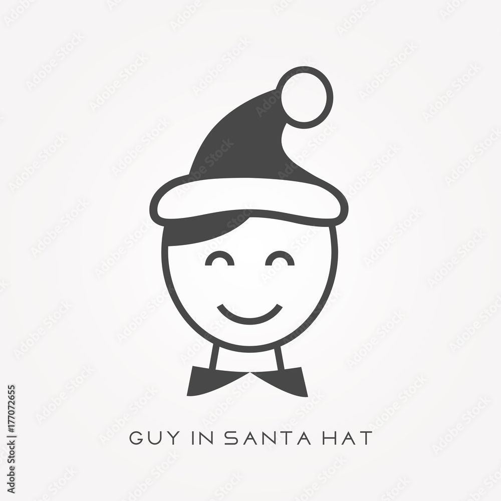 Silhouette icon guy in santa hat