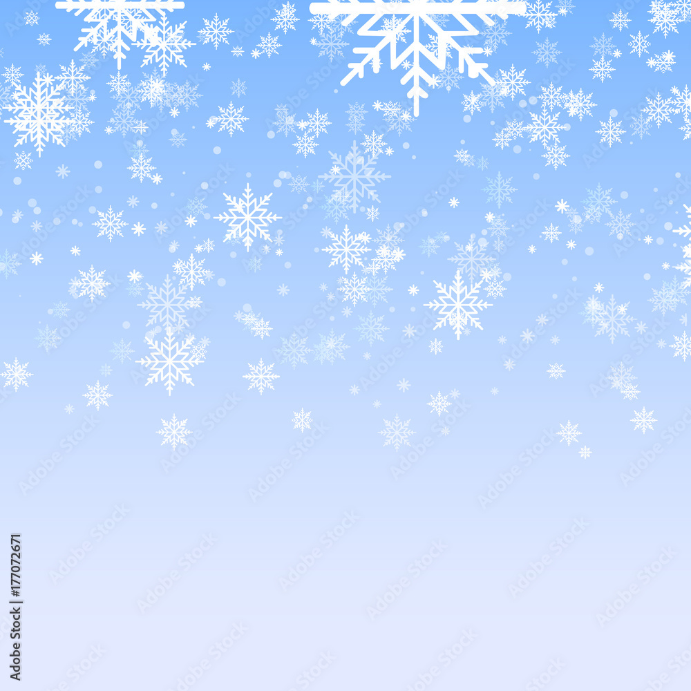 Abstract vector with white snowflakes on blue background. Vector