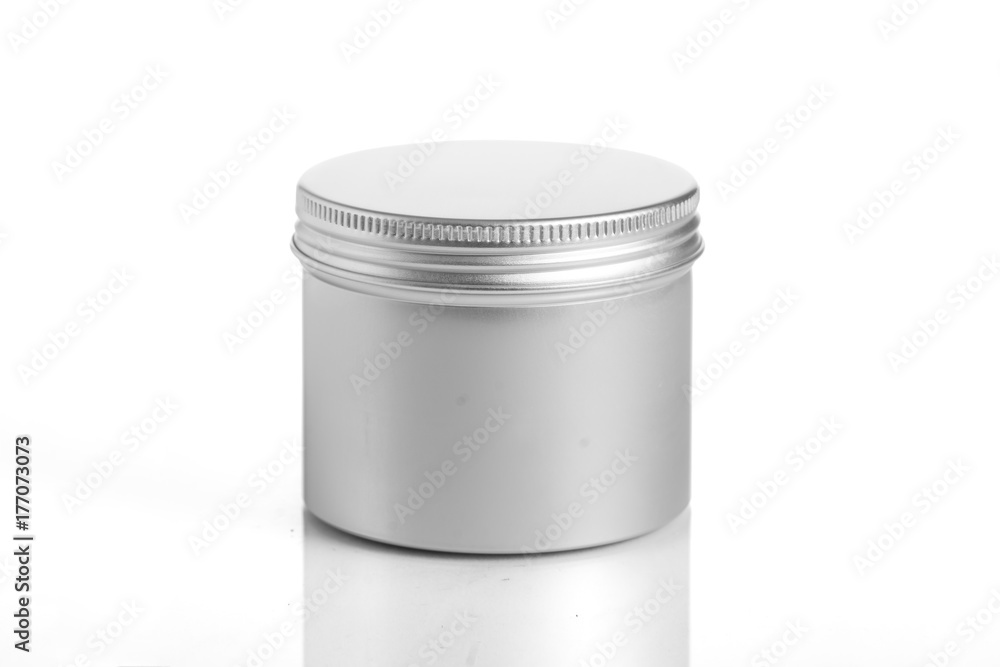 empty aluminum jars cosmetic, lotion packaging on a white background empty aluminum jars cosmetic, lotion packaging on a white background