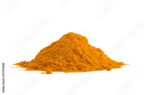 Turmeric , Curcuma, powder isolated on white background. Curry powder.