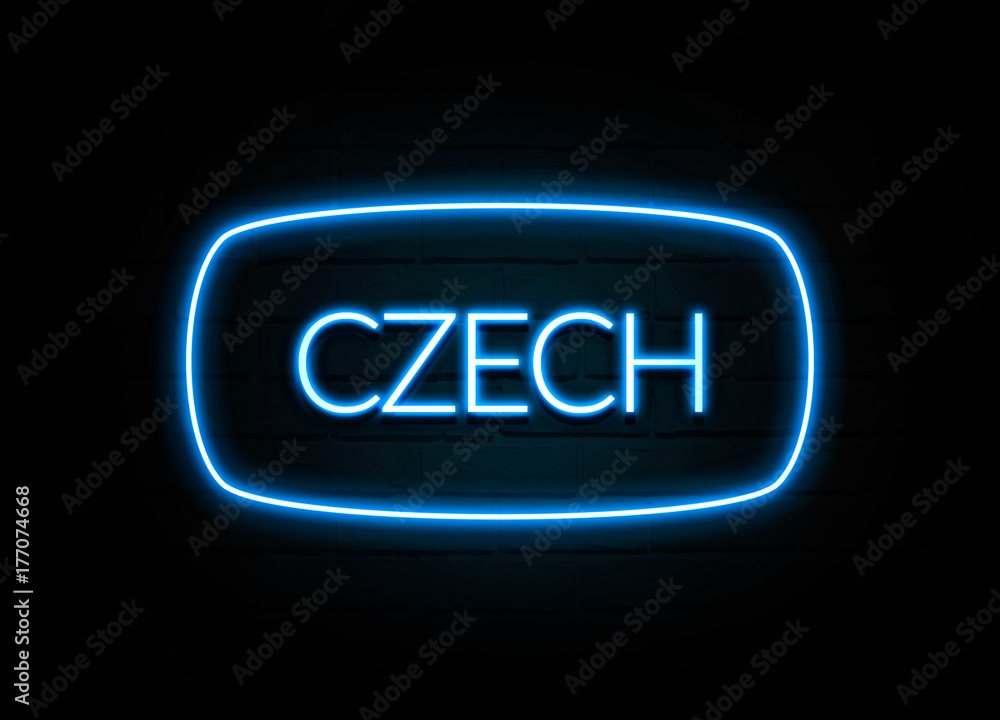 Czech - colorful Neon Sign on brickwall Czech - colorful Neon Sign on brickwall