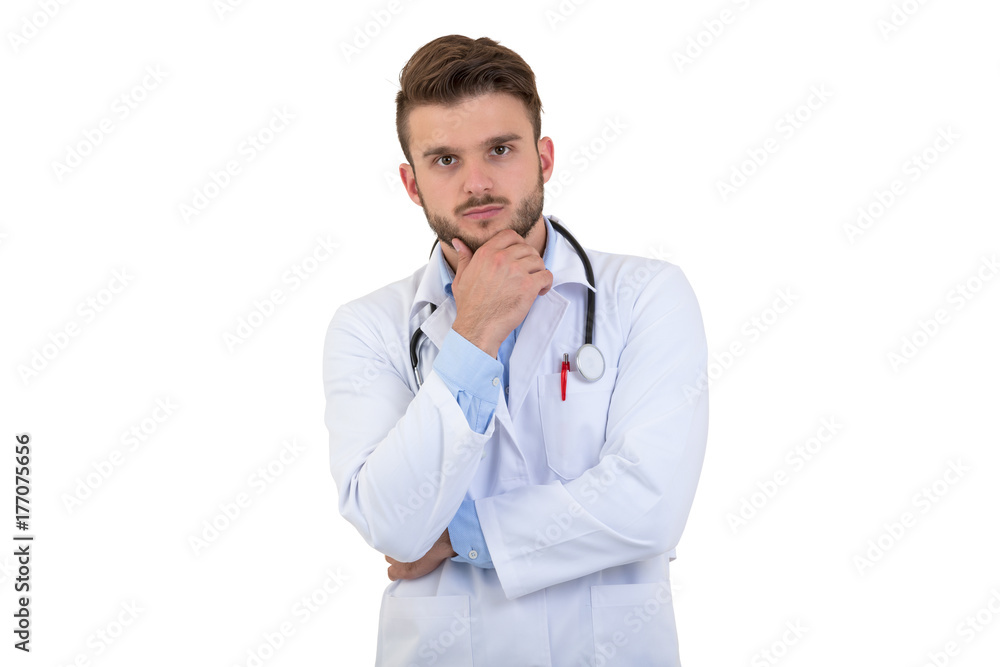 Portrait of confident young medical doctor on white background Portrait of confident young medical doctor on white background
