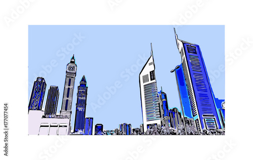 Vector illustration of  Emirates Tower in Dubai UAE.