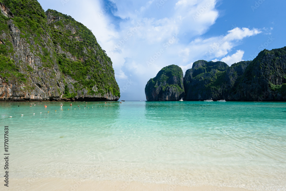 Beautiful Maya bay of Phi Phi Islands in the morning with less tourist 2017