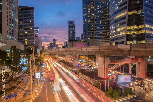 Bangkok Cityscape Expressway and Highway top view at night, Thai