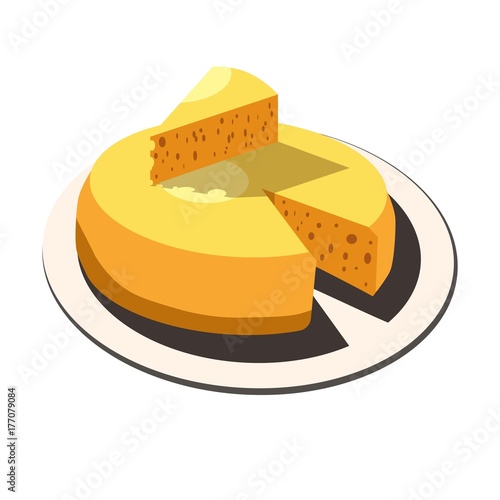 Cheese head slice lump diary milk farm product food vector isolated icon