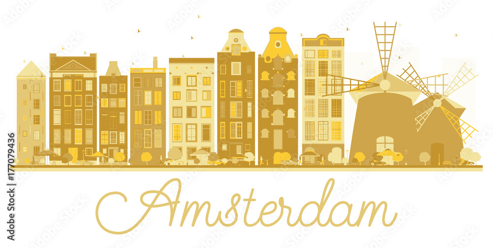 Amsterdam City skyline golden silhouette. Amsterdam City skyline golden silhouette.