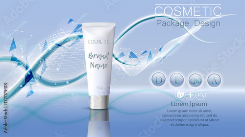 Concept Skin Care Cosmetic. Regenerate cream and Vitamin Background. Sepia banner with a DNA molecule of polygons.