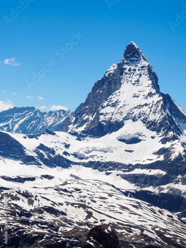Matterhorn peak in sunny day view from gornergrat train station, Zermatt, Switzerland.