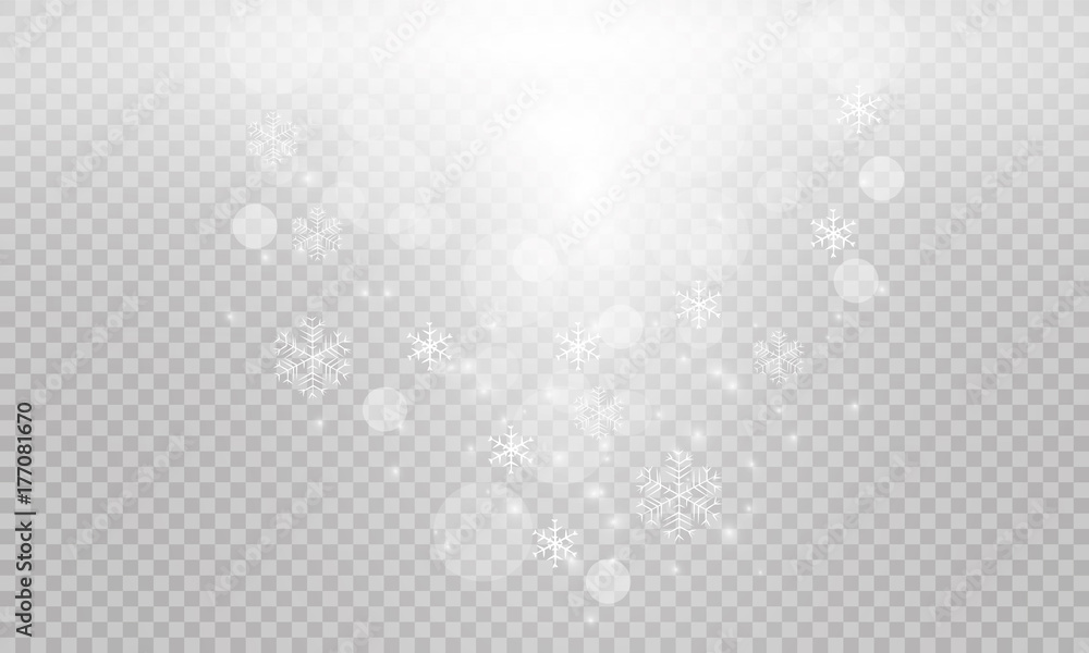 Vector falling snow effect isolated on transparent background with blurred bokeh. Vector falling snow effect isolated on transparent background with blurred bokeh.