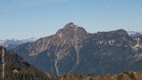 Scenic view of Mount Pugh in the Cascade Mountain Range during the Autumn season. photo