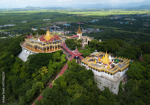 Aerial view from the drone on the Mandalay Hill Temple.Hill that is located to the northeast of the city centre of Mandalay in Burma