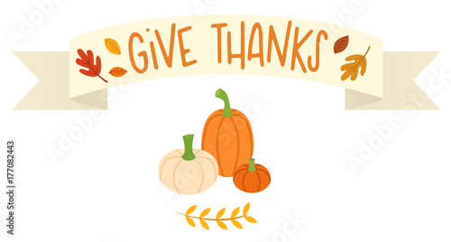 Vector illustration of an autumn-themed banner that says Give Thanks