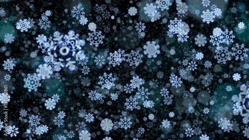 Abstract christmas snowflakes background. Computer generated seamless loop animation.