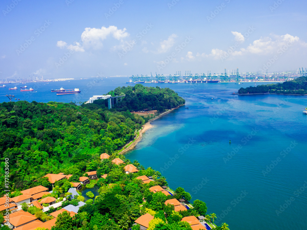 view of cable car to Sentosa island, Singapore.