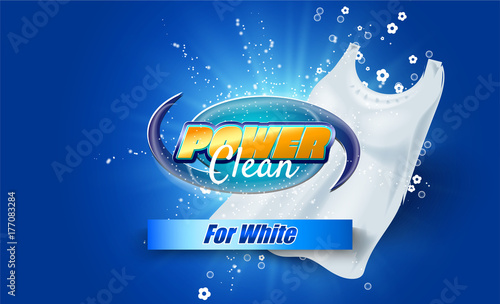 packaging design template for washing powder. Super clean. Soap bubbles, foam.