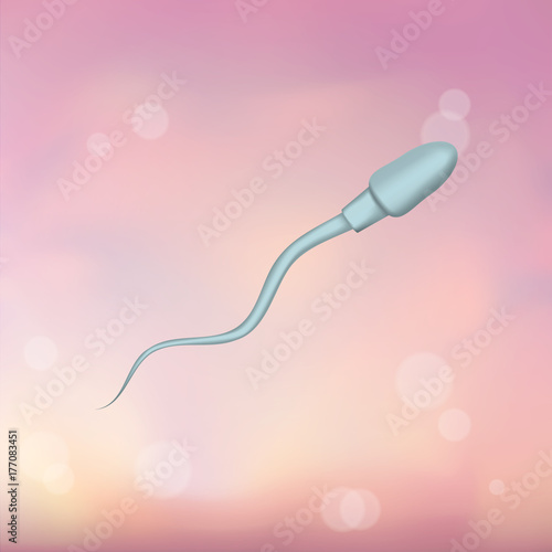 Spermatozoon. In vitro fertilization IVF. Artificial insemination. Spermogram. Male infertility. Illustration for web or typography magazine, brochure, flyer, poster. Blurred pink background