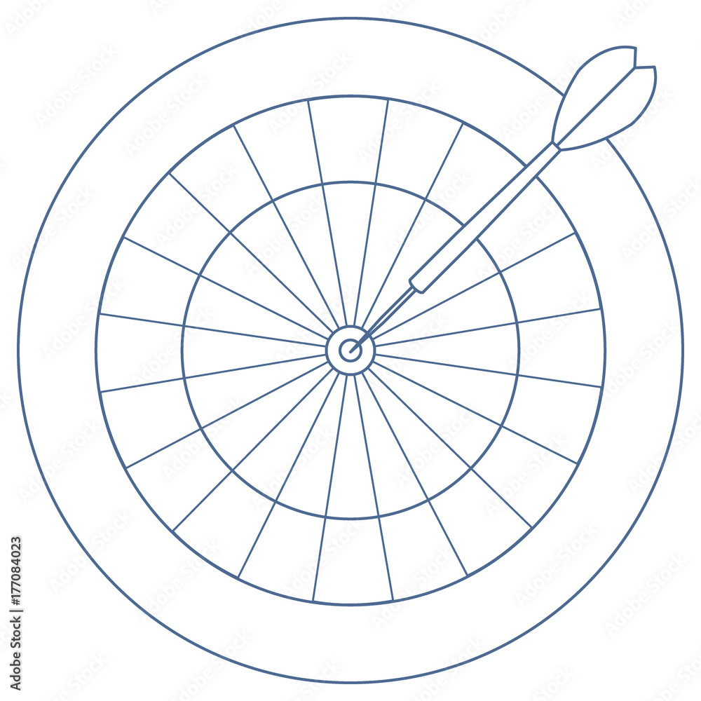 Obraz premium Cute vector illustration of target and arrow for the darts. Sports theme.