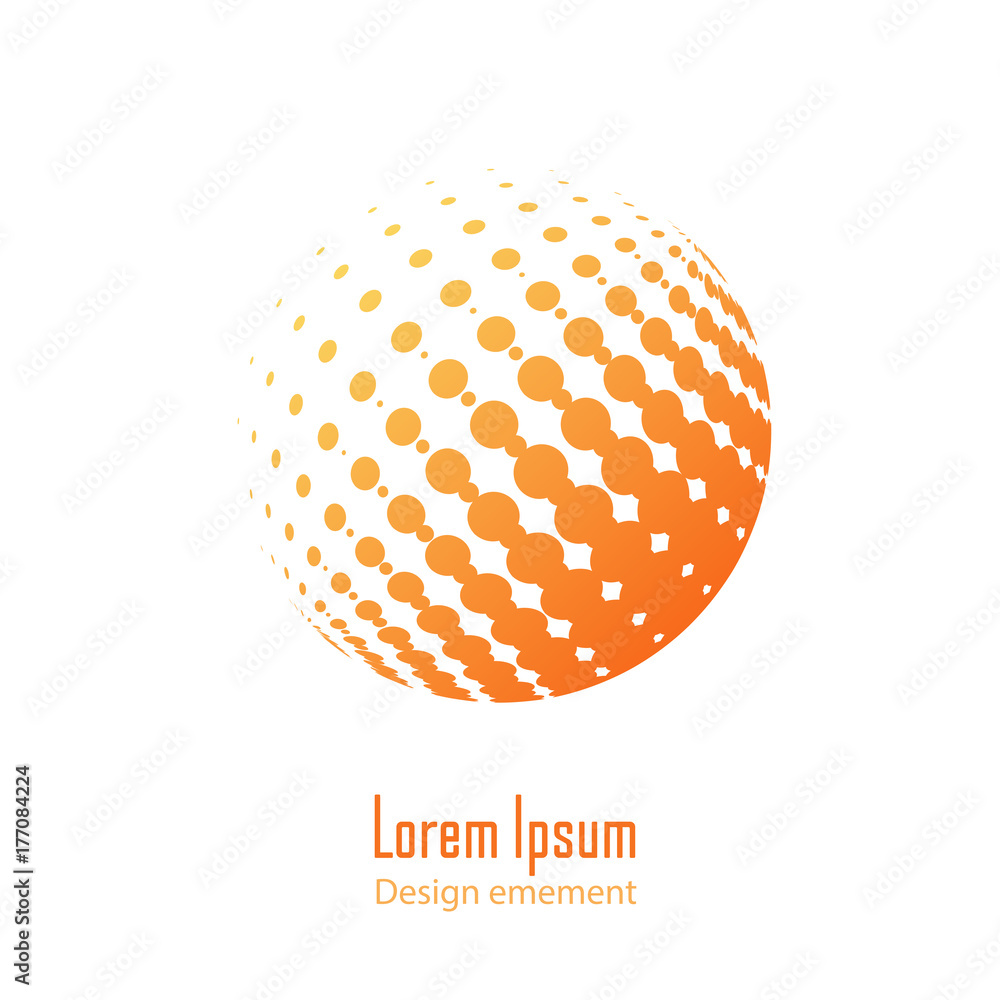 Vector abstract logo halftone design element. Orange dotted sphere business logotype Vector abstract logo halftone design element. Orange dotted sphere business logotype