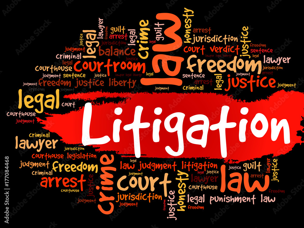 Litigation word cloud collage, law concept background