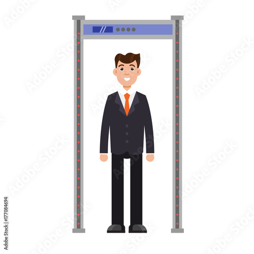 Security metal detector scanner in airport. Vector illustration.