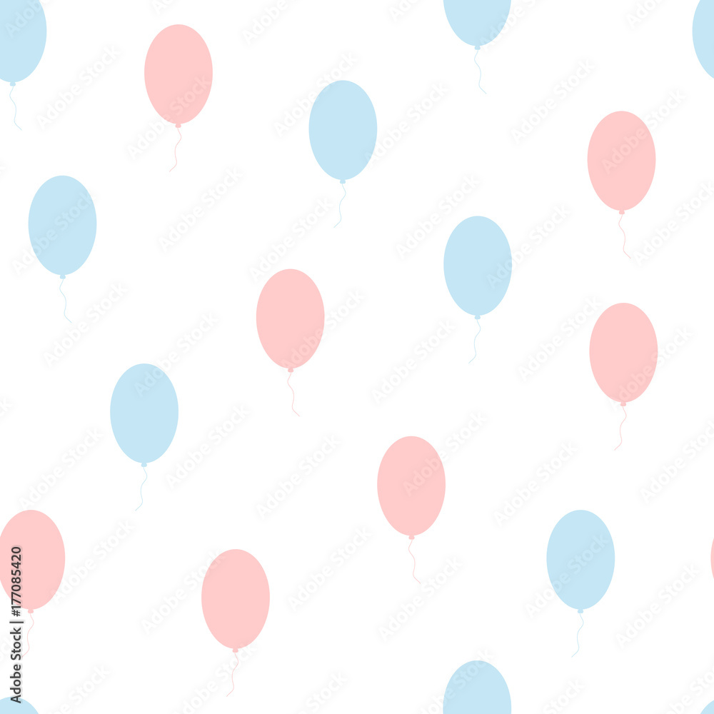 Cute seamless pattern with balloons. Blue, pink, white colour.