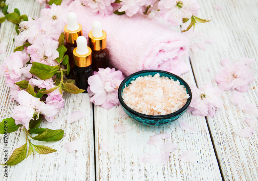 Spa products with sakura blossom Spa products with sakura blossom