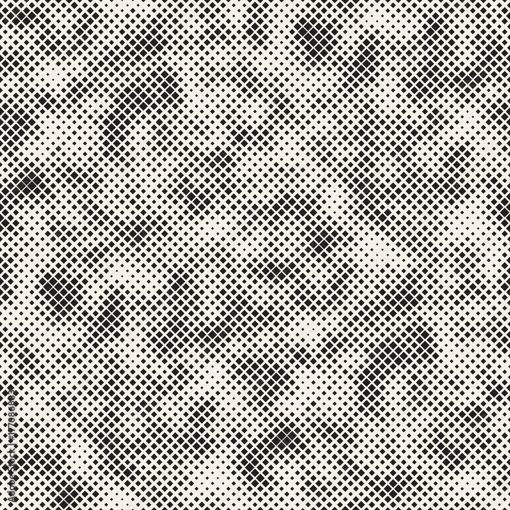 Modern Stylish Halftone Texture. Endless Abstract Background With Random Size Squares. Vector Seamless Chaotic Mosaic Pattern. Modern Stylish Halftone Texture. Endless Abstract Background With Random Size Squares. Vector Seamless Chaotic Mosaic Pattern.