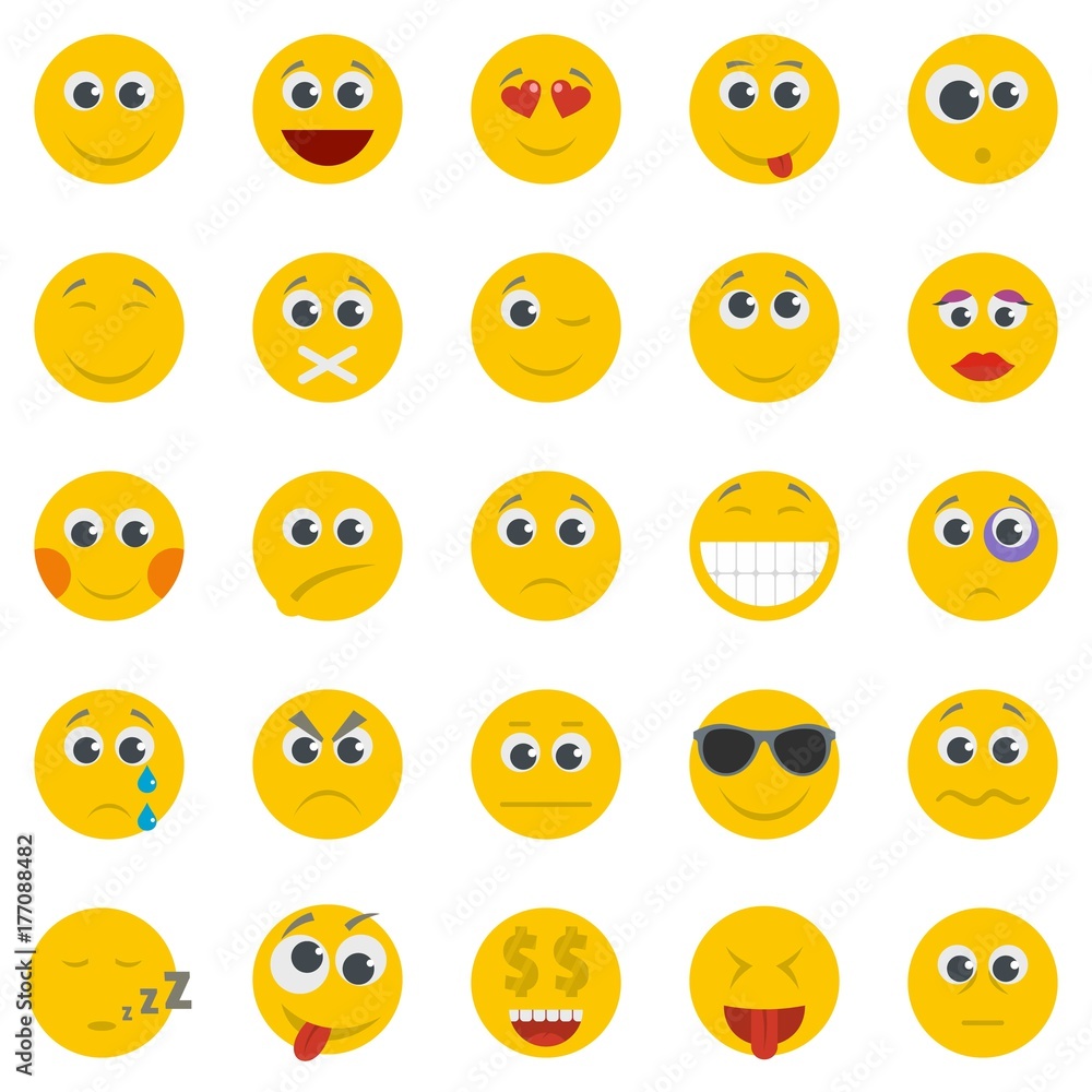 Smile icon set isolated, flat style Smile icon set isolated, flat style