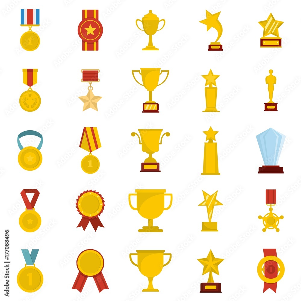 Medal award icon set isolated, flat style Medal award icon set isolated, flat style