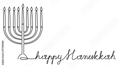 Hanukkah menorah one line drawing