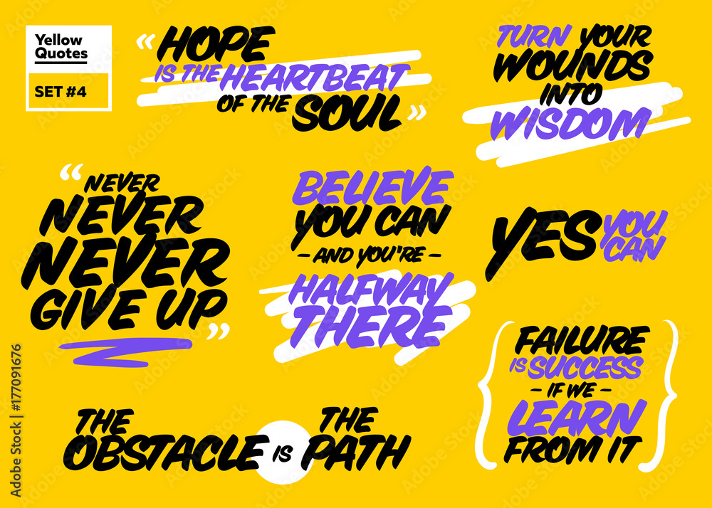 Vecteur Stock Vector Set of Short Positive Quotes. Motivational Cards with  Handwriting Brush Typography. Short Messages about Success, Life, Happy,  Achievement. Inspirational Sayings. Never Give Up, Yes You Can. | Adobe  Stock