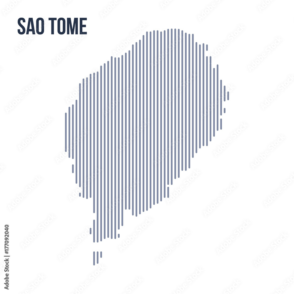 Naklejka Vector abstract hatched map of Sao Tome with vertical lines isolated on a white background.